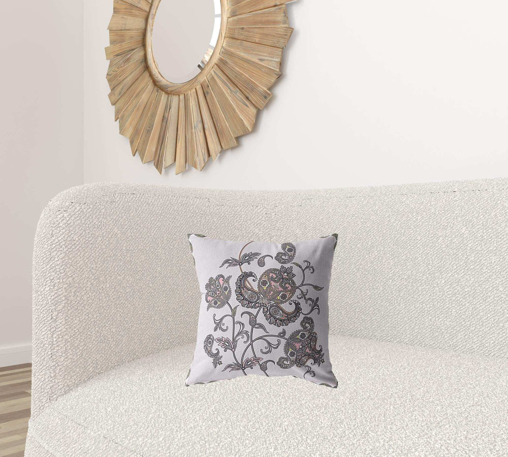 16” Gray White Wildflower Zippered Suede Throw Pillow - Homeroots - Flyclothing LLC