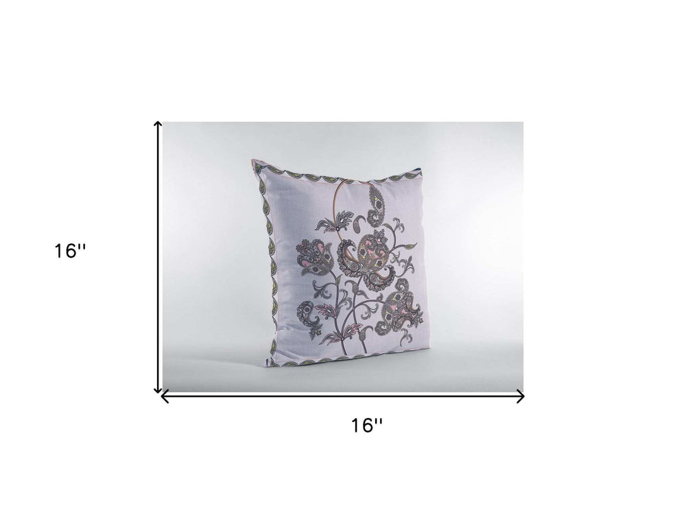 16” Gray White Wildflower Zippered Suede Throw Pillow - Homeroots - Flyclothing LLC