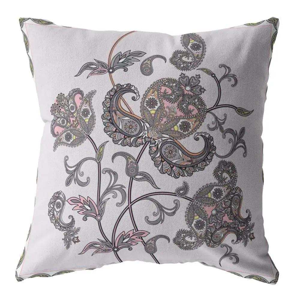 18” Gray White Wildflower Zippered Suede Throw Pillow - Homeroots - Flyclothing LLC