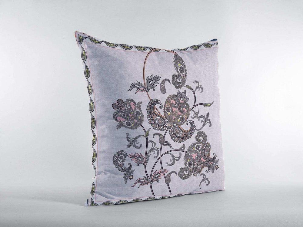 18” Gray White Wildflower Zippered Suede Throw Pillow - Homeroots - Flyclothing LLC