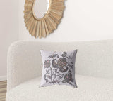 18” Gray White Wildflower Zippered Suede Throw Pillow - Homeroots - Flyclothing LLC