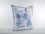 16” Blue White Wildflower Zippered Suede Throw Pillow - Homeroots - Flyclothing LLC