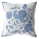18” Blue White Wildflower Zippered Suede Throw Pillow - Homeroots - Flyclothing LLC