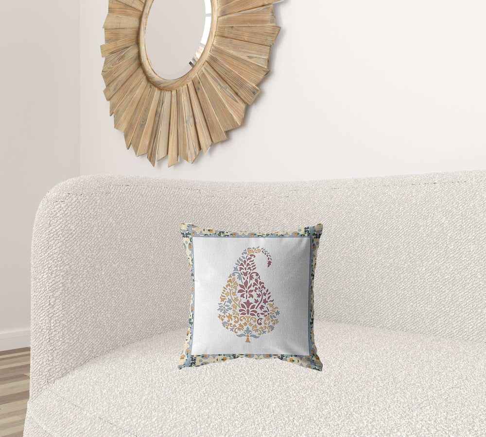 16” Red White Paisley Suede Zippered Throw Pillow - Homeroots - Flyclothing LLC