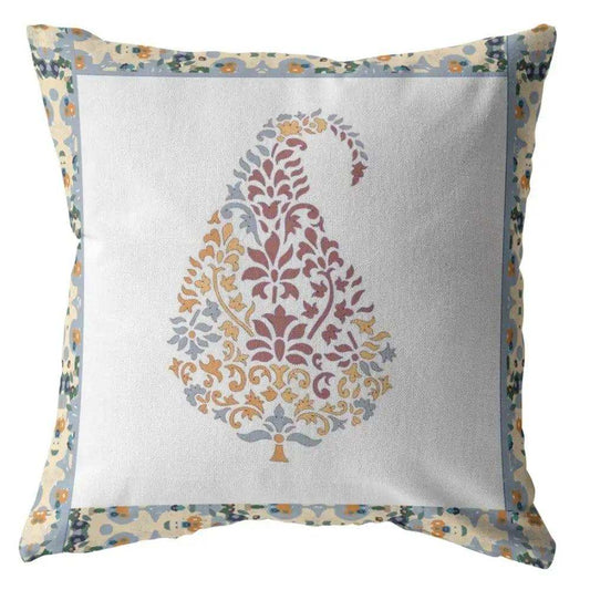 18” Red White Paisley Suede Zippered Throw Pillow - Homeroots - Flyclothing LLC