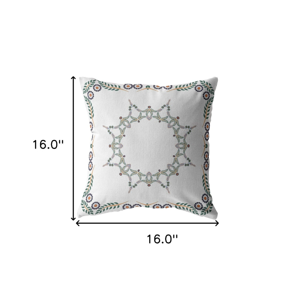 16"x16" White Zippered Suede Floral Throw Pillow - Homeroots - Flyclothing LLC