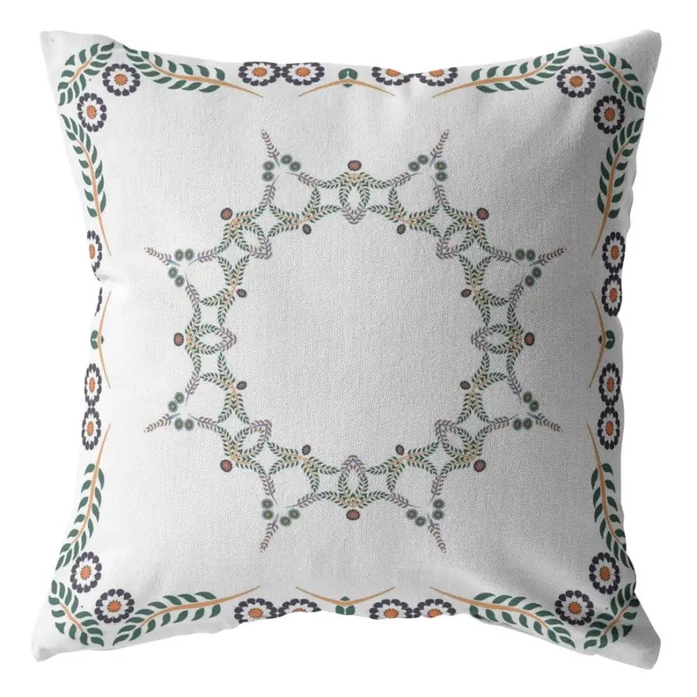 18"x18" White Zippered Suede Floral Throw Pillow - Homeroots - Flyclothing LLC