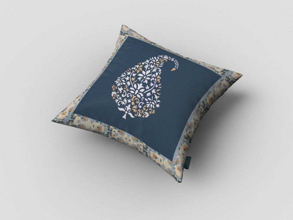 16” Orange Navy Paisley Suede Zippered Throw Pillow - Homeroots - Flyclothing LLC