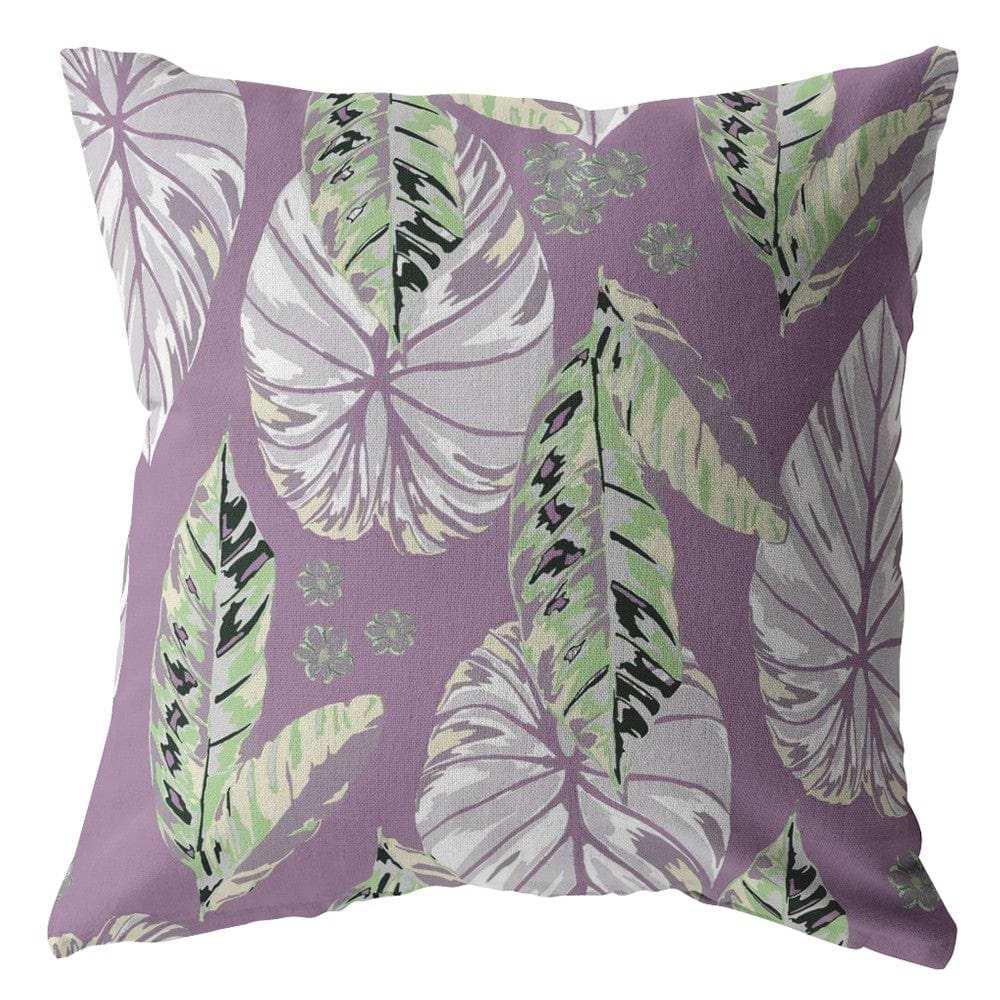 16” White Purple Tropical Leaf Zippered Suede Throw Pillow - Homeroots - Flyclothing LLC