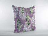 18” White Purple Tropical Leaf Zippered Suede Throw Pillow - Homeroots - Flyclothing LLC