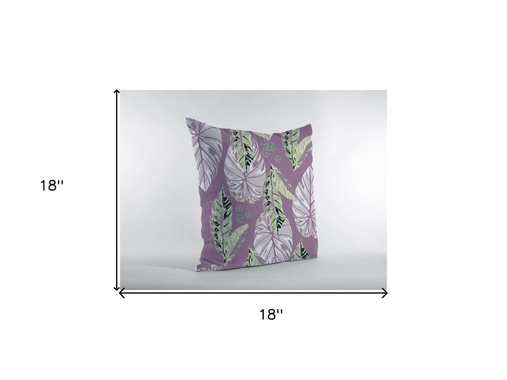18” White Purple Tropical Leaf Zippered Suede Throw Pillow - Homeroots - Flyclothing LLC