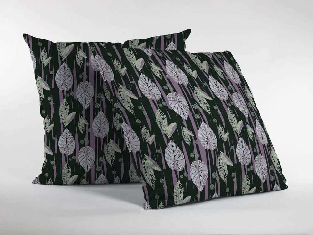 16” Black Purple Fall Leaves Zippered Suede Throw Pillow - Homeroots - Flyclothing LLC