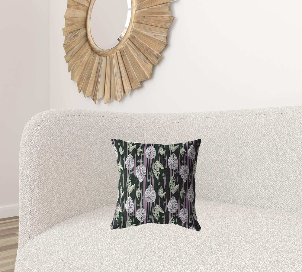 16” Black Purple Fall Leaves Zippered Suede Throw Pillow - Homeroots - Flyclothing LLC
