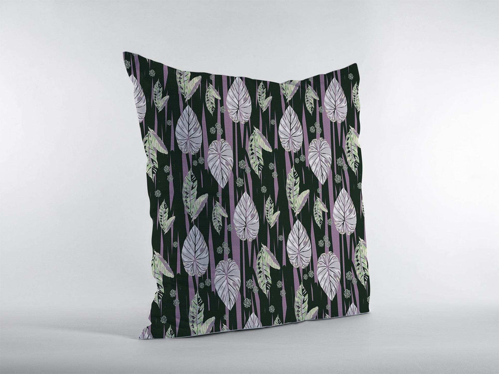 18” Black Purple Fall Leaves Zippered Suede Throw Pillow - Homeroots - Flyclothing LLC