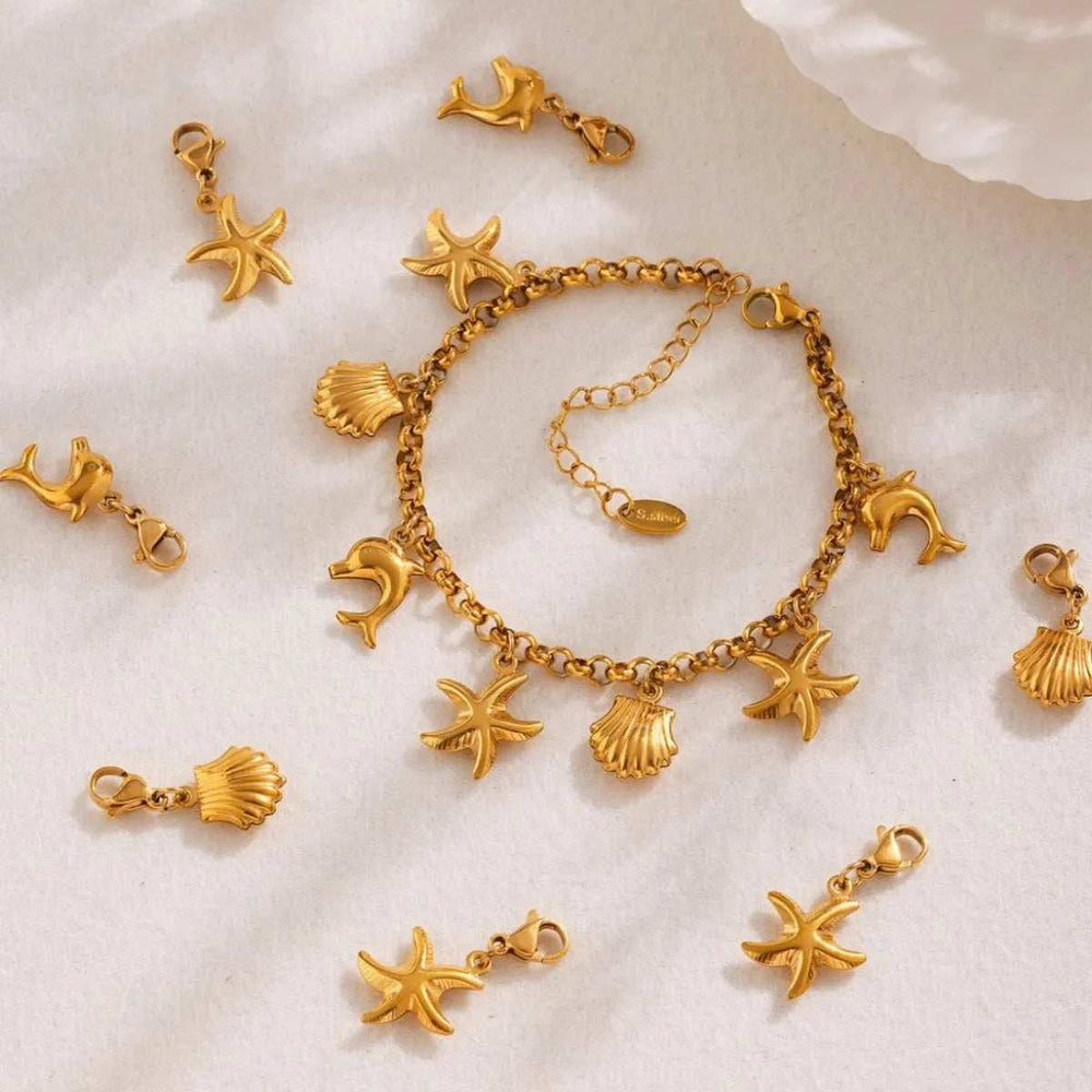 18K Gold-Plated Sea Shell Charm Bracelet - Trendsi - Flyclothing LLC