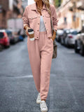 Plaid Texture Snap Down Top and Pants Set - Trendsi - Flyclothing LLC