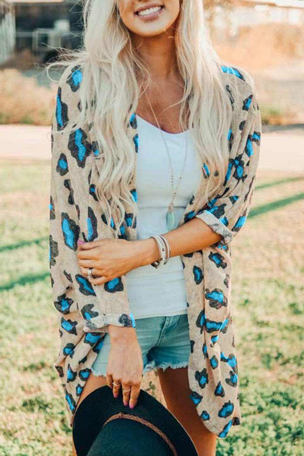 Printed Open Front Half Sleeve Cardigan - Trendsi - Flyclothing LLC