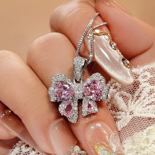 Zircon Bow Pendant Necklace - Trendsi - Flyclothing LLC