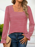 Striped Square Neck Flounce Sleeve Top - Trendsi - Flyclothing LLC