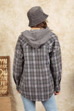 Drawstring Plaid Long Sleeve Hooded Jacket - Trendsi - Flyclothing LLC
