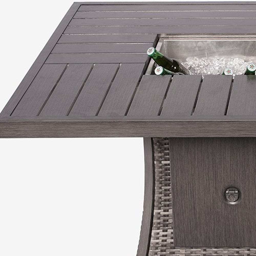 Gray Wicker Outdoor Gas Fire Pit Table with Ice Bucket - Homeroots - Flyclothing LLC