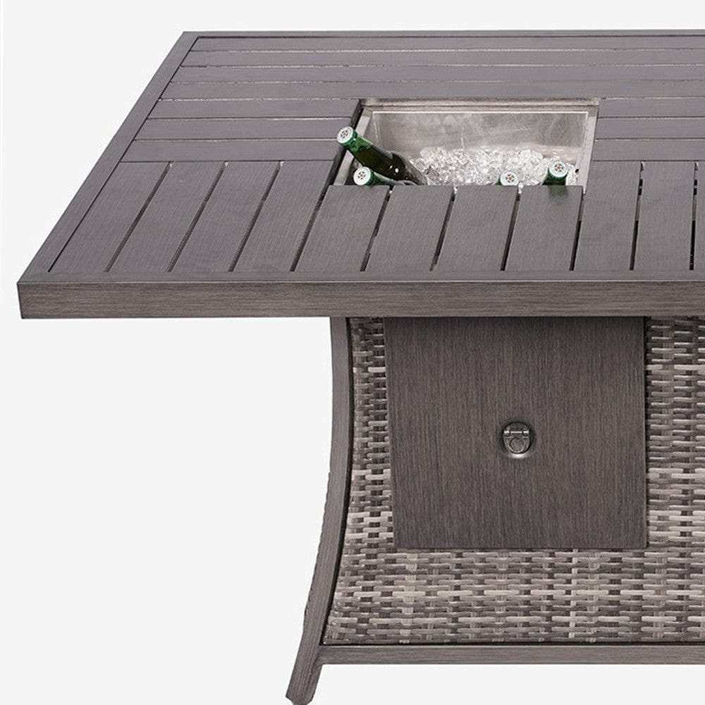 Gray Wicker Outdoor Gas Fire Pit Table with Ice Bucket - Homeroots - Flyclothing LLC