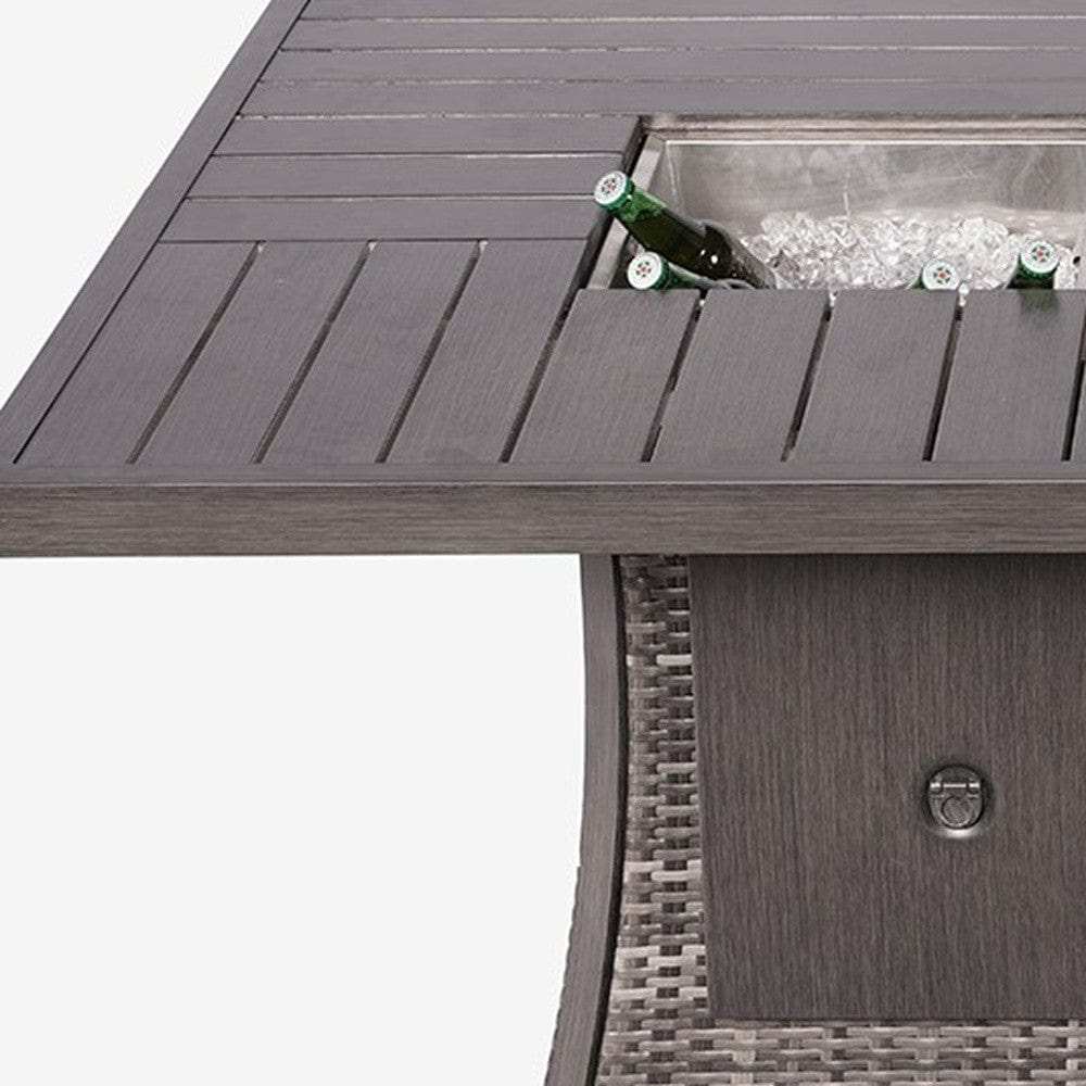 Gray Wicker Outdoor Gas Fire Pit Table with Ice Bucket - Homeroots - Flyclothing LLC