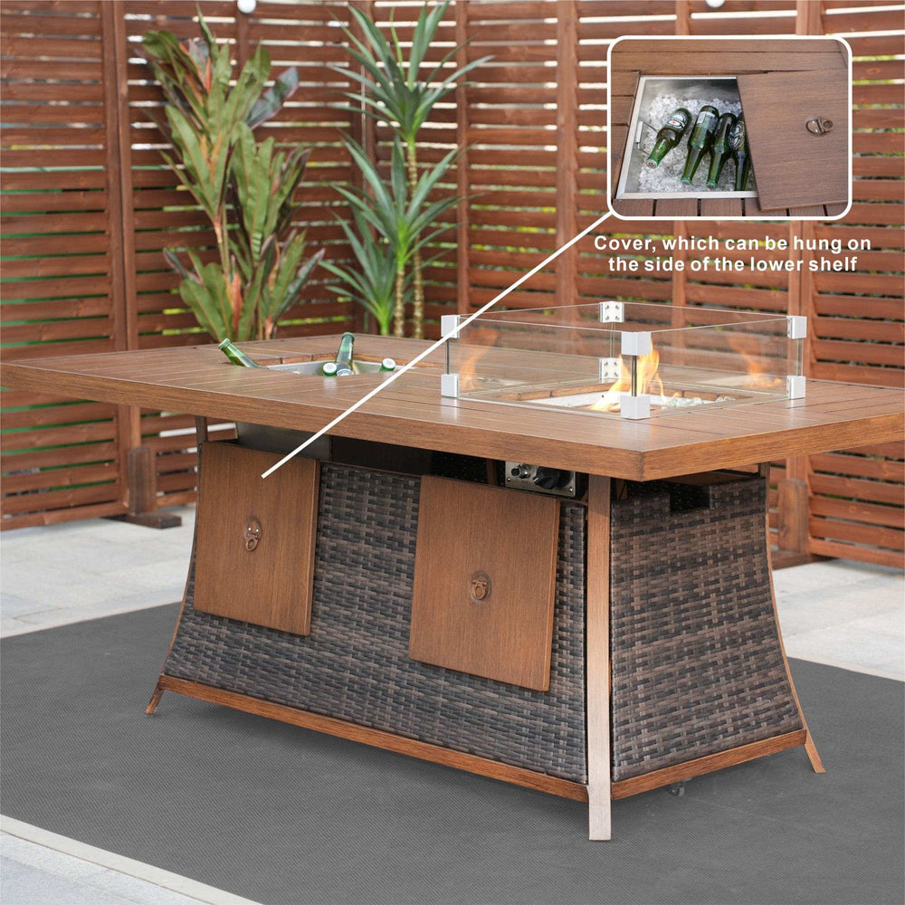 Brown Wicker Outdoor Gas Fire Pit Table with Ice Bucket - Homeroots - Flyclothing LLC