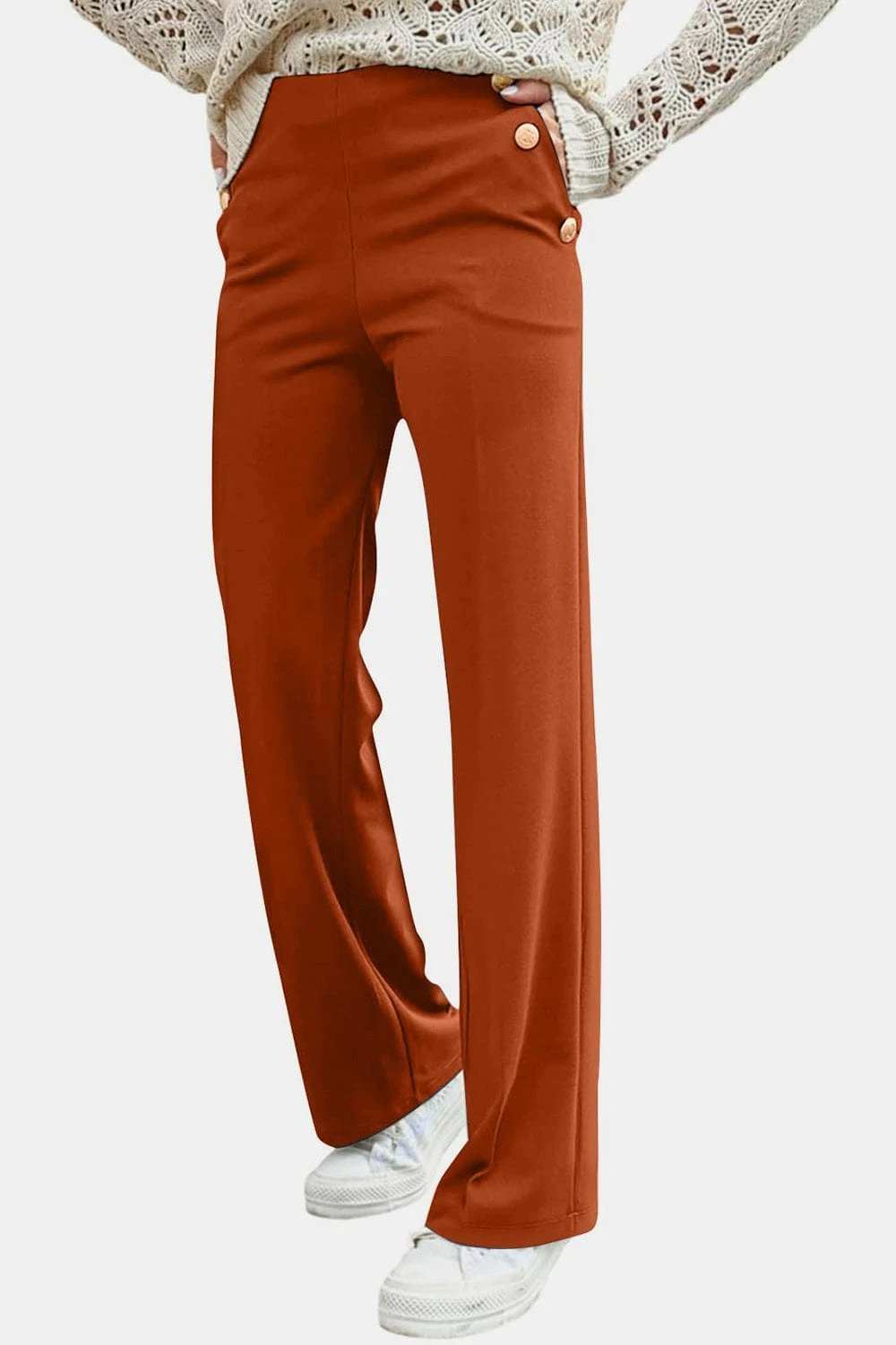 Decorative Button High Rise Pants - Trendsi - Flyclothing LLC