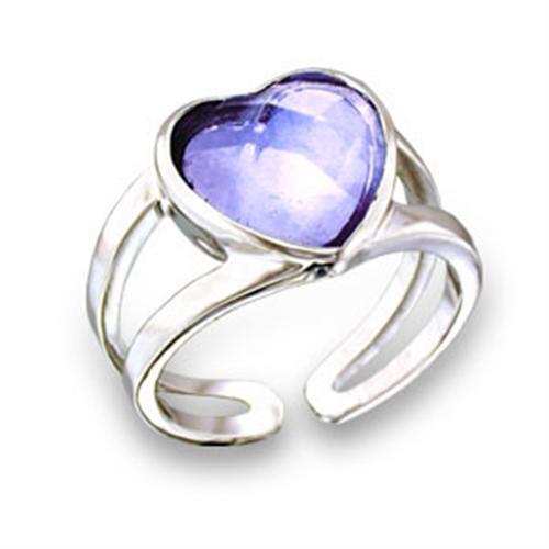 411811 - Rhodium Brass Ring with AAA Grade CZ in Light Amethyst - Alamode - Flyclothing LLC