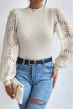 Mock Neck Lace Long Sleeve Top - Trendsi - Flyclothing LLC