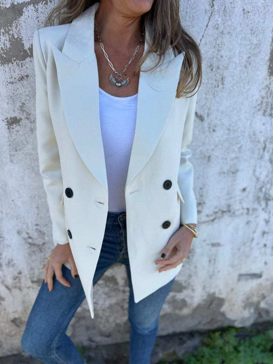 Full Size Collared Neck Long Sleeve Blazer - Trendsi - Flyclothing LLC