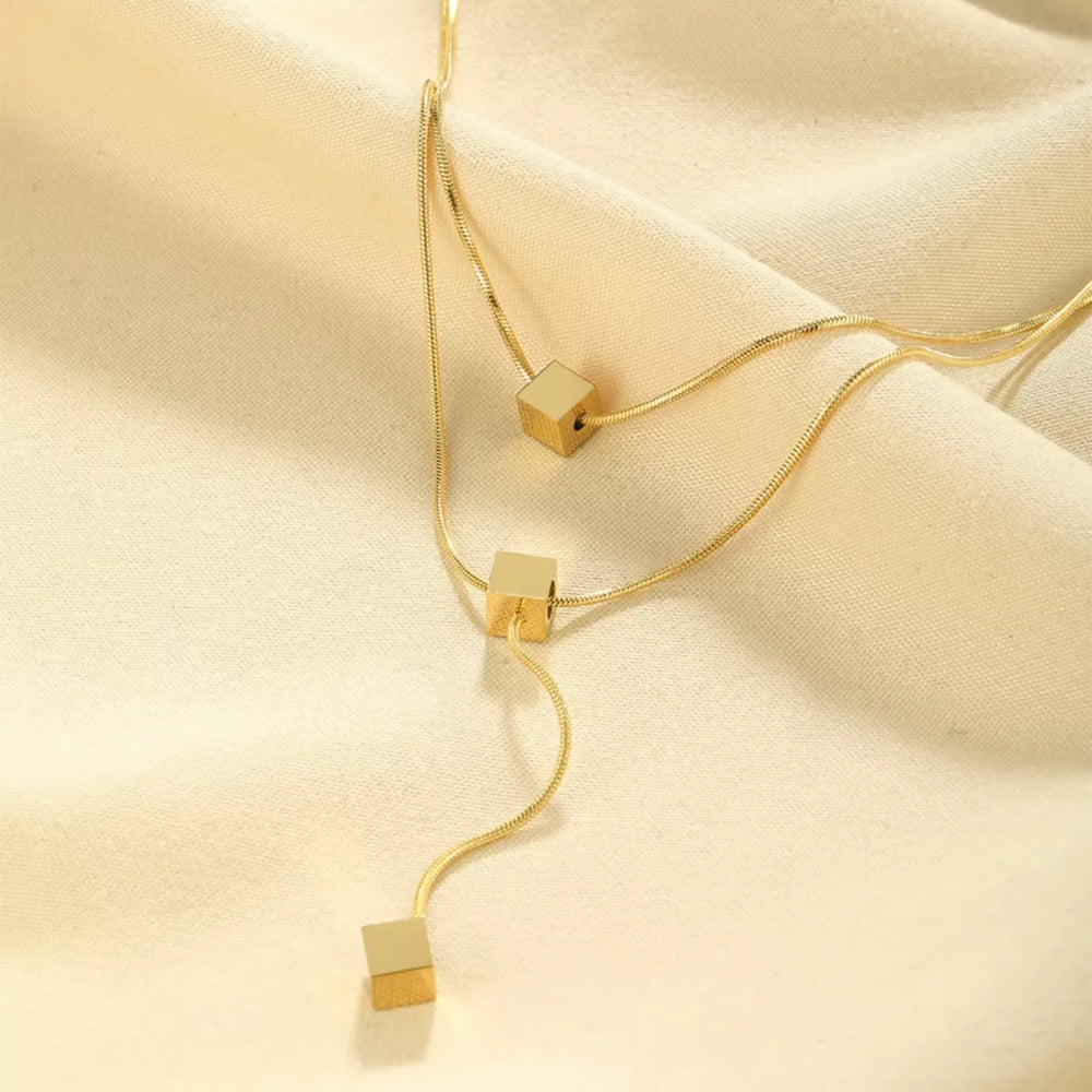 18K Gold-Plated Double Layered Geometric Necklace - Trendsi - Flyclothing LLC