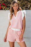 Ruffled Notched Top and Drawstring Shorts Set - Trendsi - Flyclothing LLC
