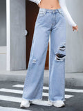 Distressed Raw Hem Wide Leg Jeans - Trendsi - Flyclothing LLC