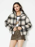 Plaid Zip Up Long Sleeve Jacket - Trendsi - Flyclothing LLC