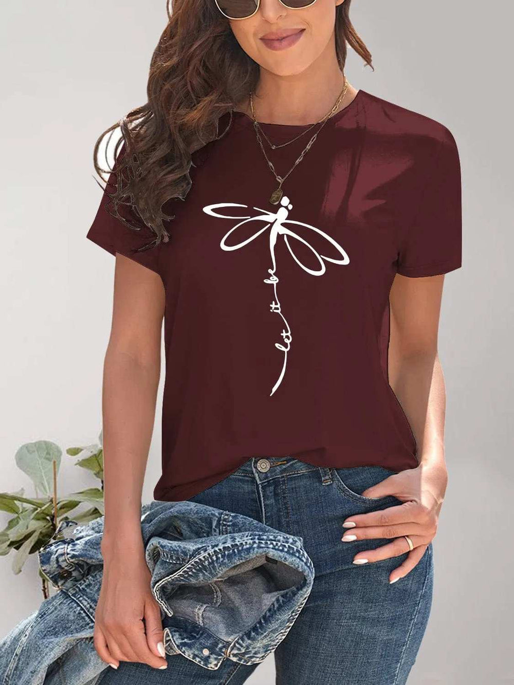Dragonfly Graphic Round Neck Short Sleeve T-Shirt - Trendsi - Flyclothing LLC