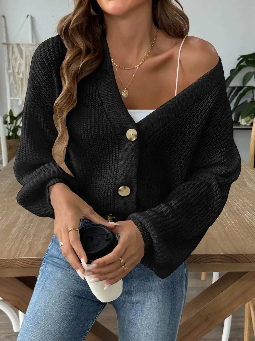 V-Neck Button Up Long Sleeve Cardigan - Trendsi - Flyclothing LLC