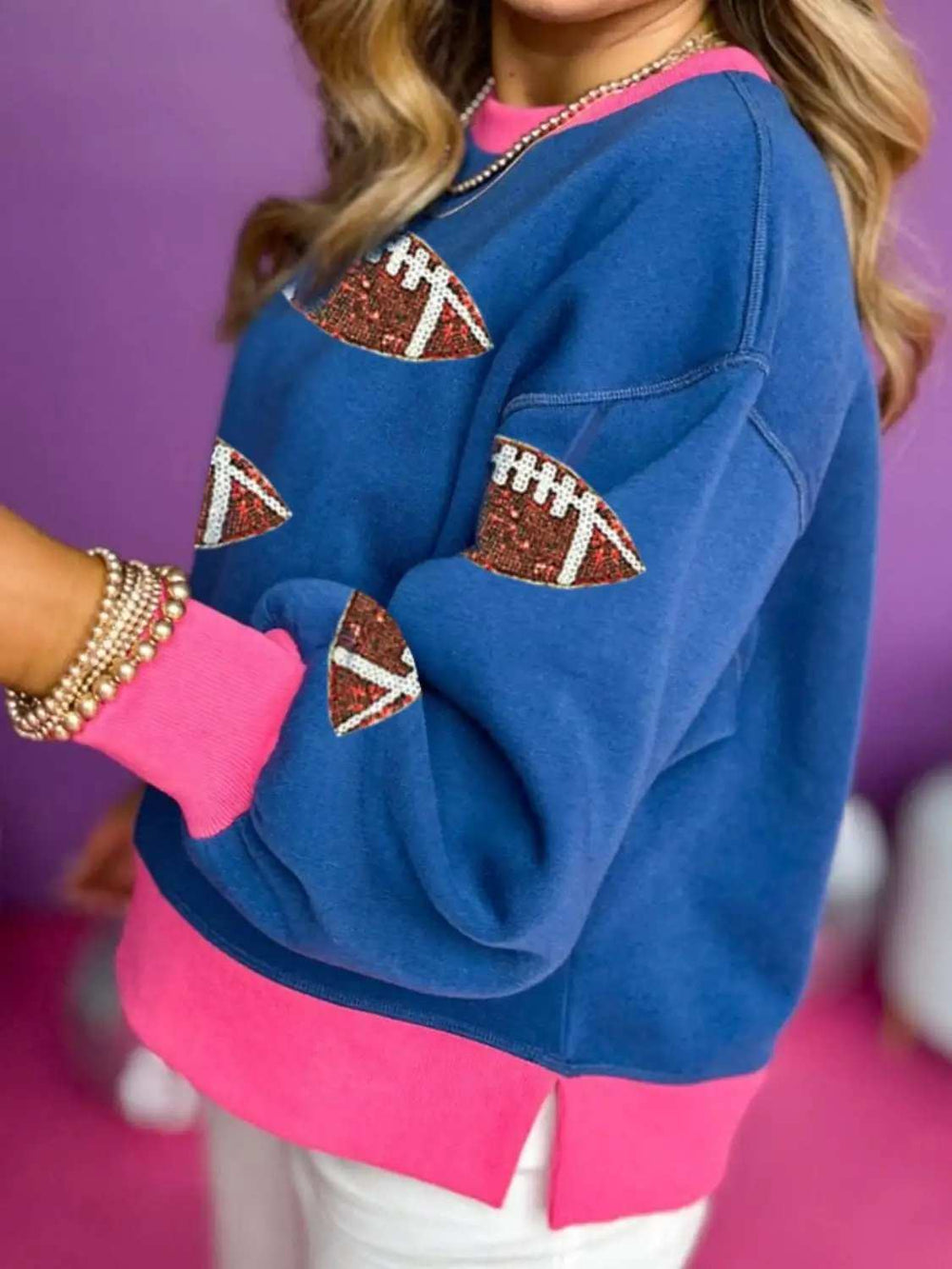 Contrast Football Long Sleeve Sweatshirt - Trendsi - Flyclothing LLC