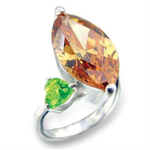 413331 - High-Polished 925 Sterling Silver Ring with AAA Grade CZ in Champagne - Alamode - Flyclothing LLC