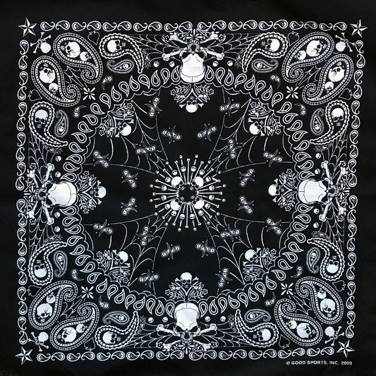 Rockmount Ranch Ware Paisley Western Cotton Bandana in Black with Skulls & Crossbones - Rockmount Clothing - Flyclothing LLC