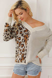 Leopard V Neck Drop Shoulder Sweater - Trendsi - Flyclothing LLC