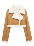 Collared Neck Long Sleeve Plush Cropped Jacket - Trendsi - Flyclothing LLC