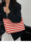 Striped Shoulder Bag with Chain Detail - Trendsi - Flyclothing LLC