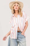 SAGE+FIG Full Size Multi Stripe Button Down Short Sleeve Shirt Plus Size - Trendsi - Flyclothing LLC