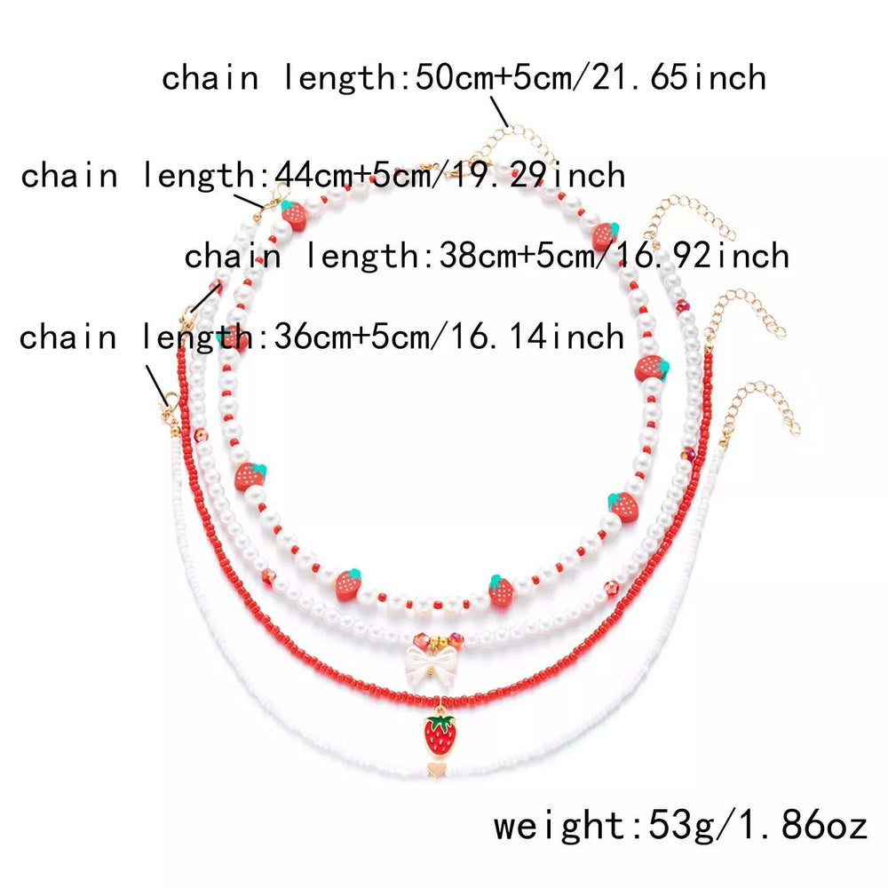 4 Piece Strawberry Pearl Beaded Necklace - Trendsi - Flyclothing LLC