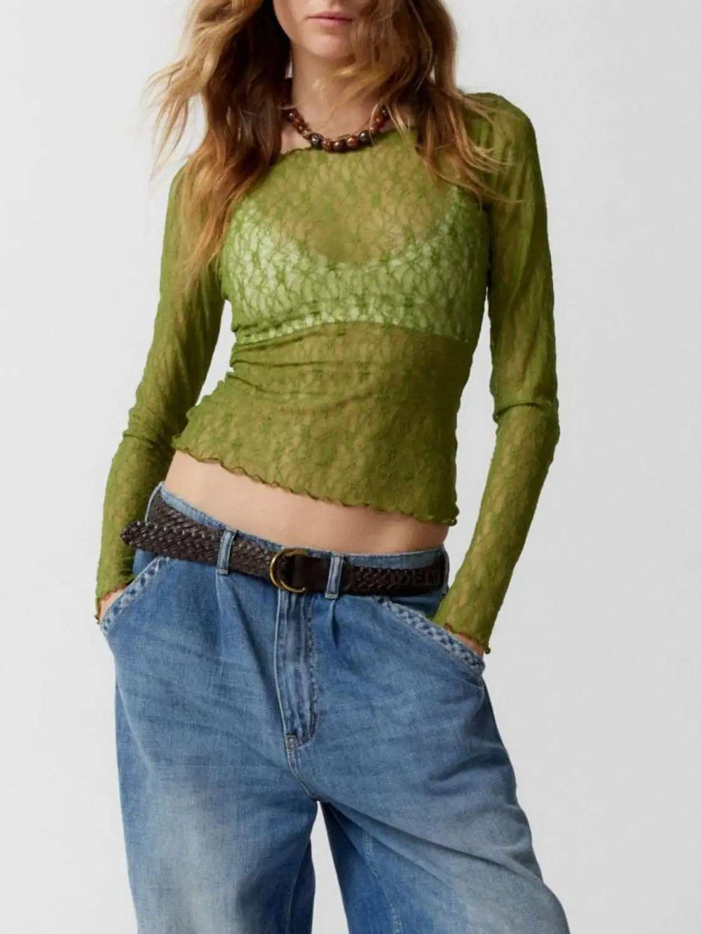 Lace Boat Neck Long Sleeve Blouse - Trendsi - Flyclothing LLC