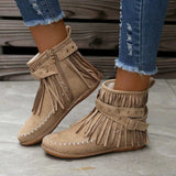 Fringe Studded Suede Flat Boots - Trendsi - Flyclothing LLC