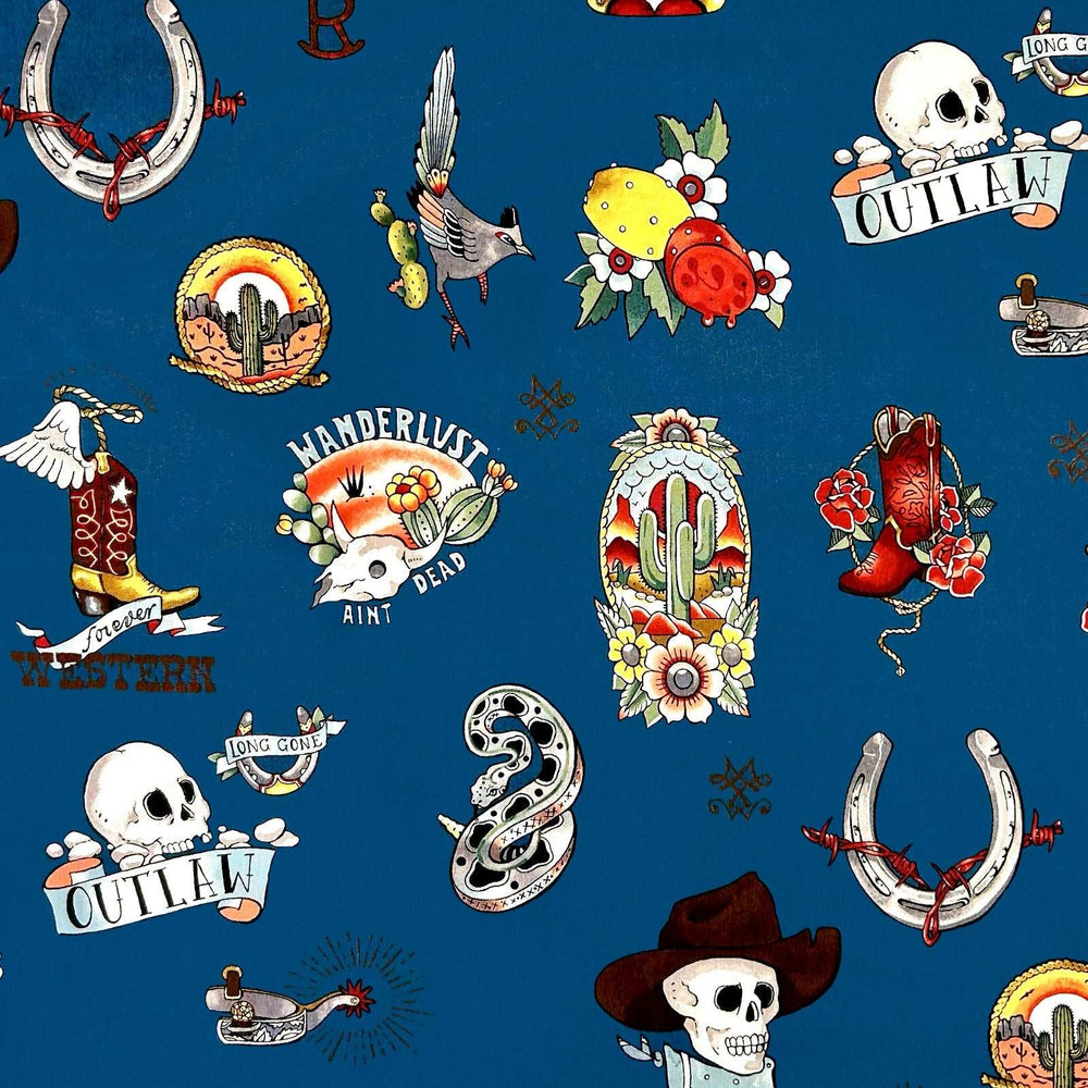 Rockmount Ranch Ware Cowboy Skulls Western Cotton Bandana in Blue - Rockmount Clothing - Flyclothing LLC