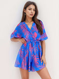 Printed Surplice Half Sleeve Romper - Trendsi - Flyclothing LLC